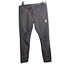 Embellish NYC Black Denim Distressed Jeans‎ Paint Splatter Rips Grunge Mens 40